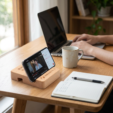 Custom Logo Wood Grain Mobile Phone Holder | Premium Corporate Gifts and Custom Gifts