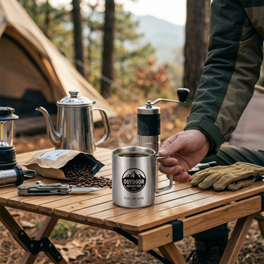 Custom Logo Textured stainless steel camping coffee cup | Premium Corporate Gifts and Custom Gifts