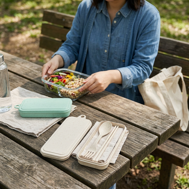 Custom Logo Eco-friendly Wheat Tableware Storage Four-Piece Set | Premium Corporate Gifts and Custom Gifts