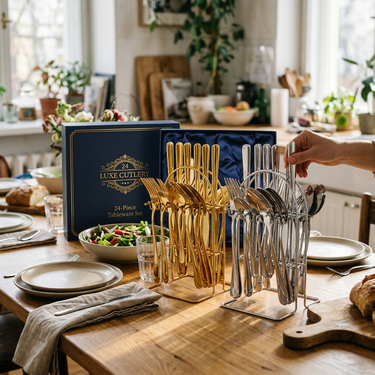 Custom Logo Stainless Steel Tableware Rack 24-Piece Set Gift Box | Premium Corporate Gifts and Custom Gifts