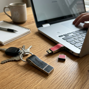 Custom Logo Textured leather flash drive | Premium Corporate Gifts and Custom Gifts