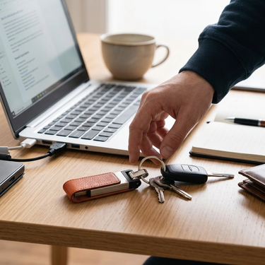 Custom Logo Textured leather case lock ring flash drive | Premium Corporate Gifts and Custom Gifts