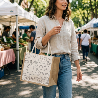 Custom Logo Canvas spliced eco-friendly tote burlap bag | Premium Corporate Gifts and Custom Gifts
