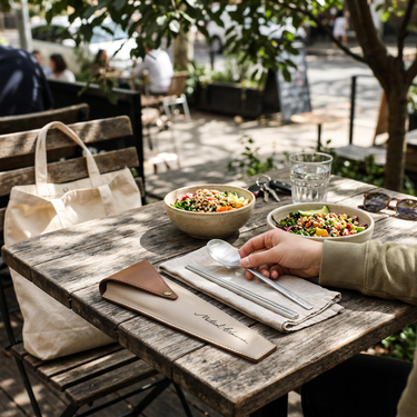 Custom Logo Textured leather portable cutlery set | Premium Corporate Gifts and Custom Gifts