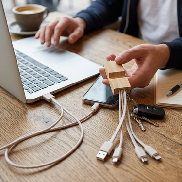 Custom Logo 3-in-1 Wheat Straw Stand Data Cable | Premium Corporate Gifts and Custom Gifts