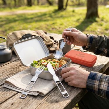 Custom Logo Eco-friendly Wheat Box Folding Stainless Steel Cutlery Cover | Premium Corporate Gifts and Custom Gifts