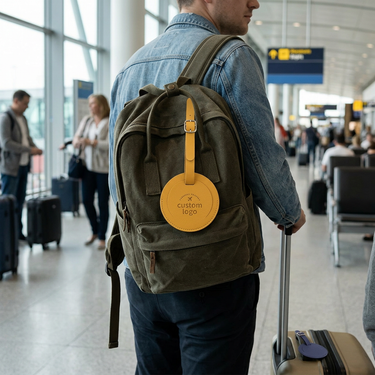 Custom Logo PU leather round luggage tag | Premium Corporate Gifts and Custom Gifts