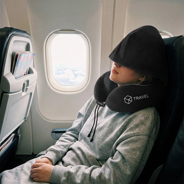 Custom Logo U-shaped memory foam hooded neck pillow | Premium Corporate Gifts and Custom Gifts