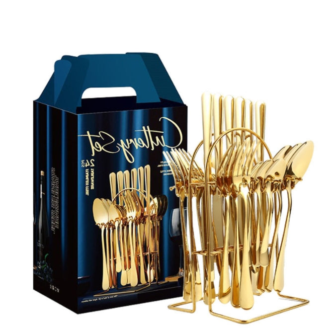 Custom Logo Stainless Steel Tableware Rack 24-Piece Set Gift Box | Premium Corporate Gifts and Custom Gifts