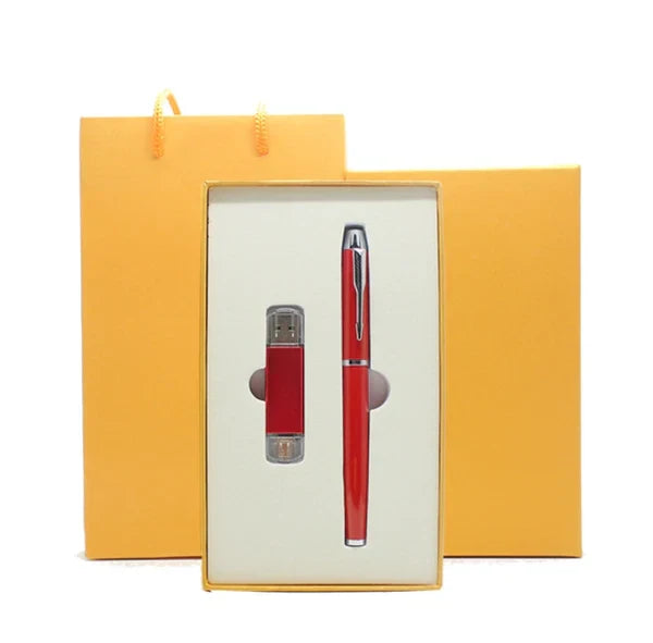 Custom Logo Textured USB Metal Pen Gift Box Set | Premium Corporate Gifts and Custom Gifts
