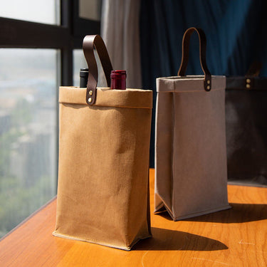 Custom Logo Leather handle washed kraft paper bag | Premium Corporate Gifts and Custom Gifts