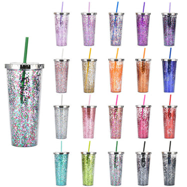 Custom Logo Shiny Sequin Straw Cup | Premium Corporate Gifts and Custom Gifts
