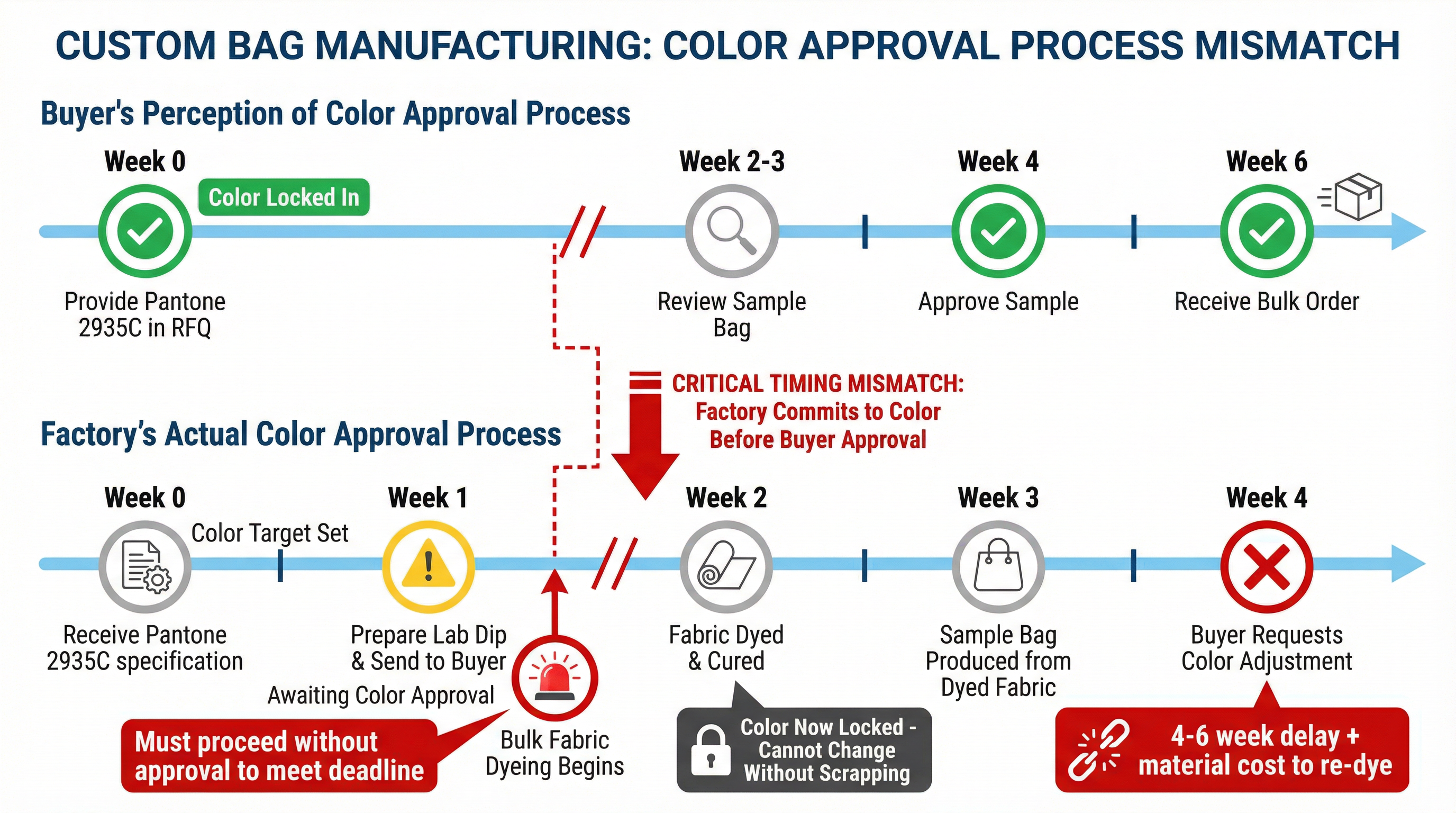 The Color Approval Cascade: Why Saying 'Match Pantone 2935C' Doesn't Lock In Your Bag's Actual Color